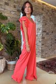 Made in Italy Bay Slub Mamma Mia Frill Jumpsuit Watermelon